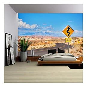 Scenic Landscape with Winding Road in Valley of The Fire National Park in Nevada, USA - Removable Wall Mural | Self-Adhesive Large Wallpaper - 66x96 inches