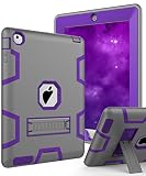 TOPSKY iPad 2 Case,iPad 3 Case,iPad 4 Case,iPad 2/3/4 Kids Proof Case,Heavy Duty Shockproof Rugged Kickstand Protective Cover Case for iPad 2nd/3rd/4th Generation Retina(A1416/A1458) Grey Purple