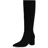 Easyfox Knee High Boots for Women Chunky Heel Pointed Toe Boots Side Zipper Long Boots