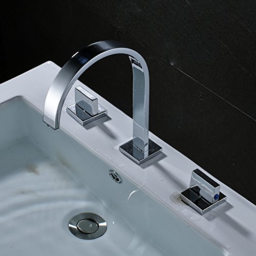 Rozin Two Handles Bath Mixer Taps Widespread Waterfall Bathroom Sink Faucet or Bath Tub Faucet Chrome Unique Designer Vanity Cooper Plumbing Fixtures Roman Tub Faucets Glacier Bay Faucets