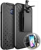 S6 EDGE Case, GALAXY S6 EDGE HOLSTER Case, E LV Samsung Galaxy S6 EDGE Case Cover - Super Slim Hard Shell HOLSTER Combo Case with CAR HOLDER Case Cover with Kickstand and Locking Belt Swivel Clip for Galaxy S6 EDGE - BLACK