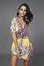 Wander Agio Womens Lace Short Sleeves Princess Dress Printing Beach Cover-up Yellow,One Size