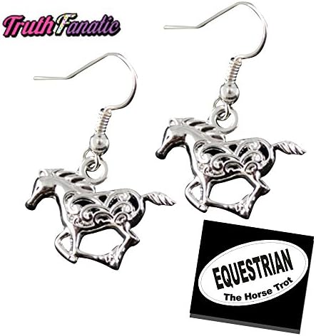 Equestrian Jewelry - Silver Horse Fashion Accessories For Adults, Women, Teens &amp; 5.5" Euro Equestrian Decal Combo - The Equestrian Collection Perfect Gift Idea (Running Horse Drop Earrings Pair)