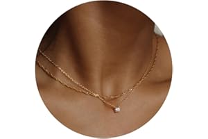 Treasure Bender Dainty Gold Necklace for Women Non Tarnish Layered 14k Diamond Pendant Charm Gold Plated Necklaces CZ Trendy Zirconia Chain Choker Necklace Stack Gold Jewelry for Women Birthday Gift