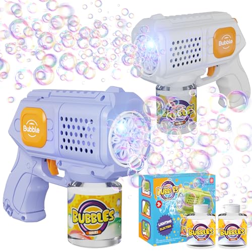 Bombble 2 Pcs Automatic Bubble Gun - 8000+ Bubbles/Min Via 10 Holes, Leakproof and Portable, LED Lights, Bubble Machine for Children - Birthday/Wedding/Party/Gift