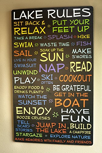 Lake-Rules-Sign-18x30-in-funny-decorative-wood-plaque-with-black-background