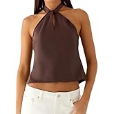 TUWIXIUW Women Tie Back Halter Tops Backless Sleeveless Turtleneck Tank Tie Back Going Out Casual Mock High Neck Cami Shirt