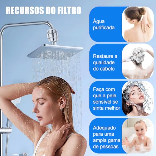 Filtro de Chuveiro de 25 Estágios para Água Dura, Filtro de Cabeça de Chuveiro com 2 Cartuchos Substituíveis