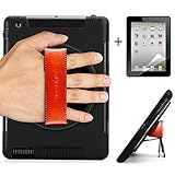 SUPFIVE iPad case, Retina Display Hard Plastic Rugged Case with Kickstand [360 Degree Rotation] Leather Hand Strap for iPad 2/3/4 (Black)