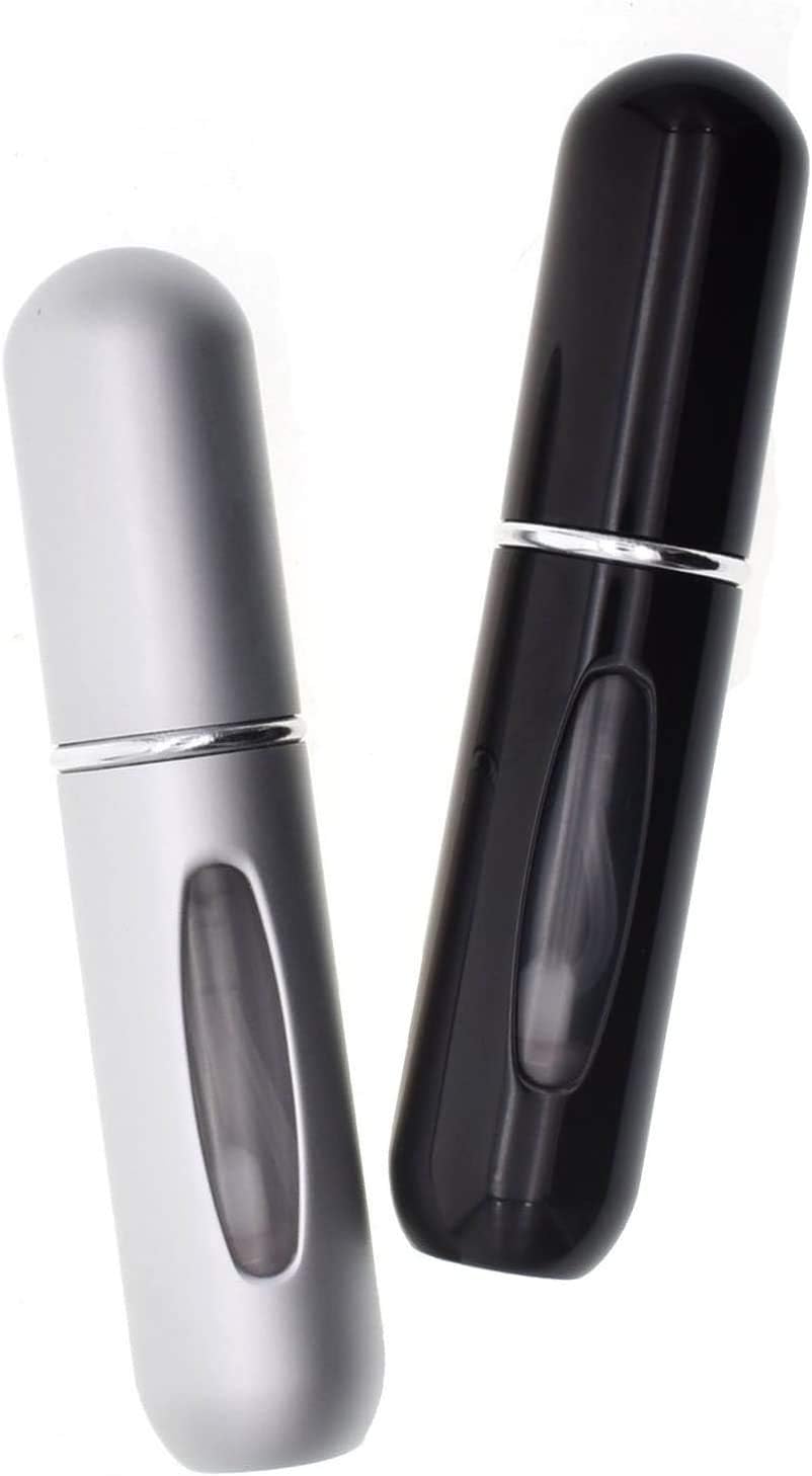 Perfume Atomizer Bottle-Dolovemk,Portable Mini Refillable Perfume Travel Atomizer Pump for Aftershave,2 Pcs Pack of 5ml(Black&Silver)