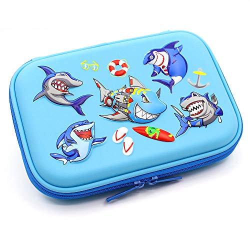 Angry Shark Boys Cool Pencil Case - Large Capacity Hardtop Pencil Box with Compartments - Colored Pencil Holder School Supply Organizer for Kids Girls Toddlers Children (Light Blue) - Thumbnail 2