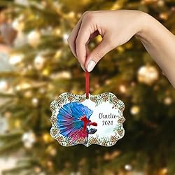 Blue Red Rosetail Betta Fish Christmas Ornament