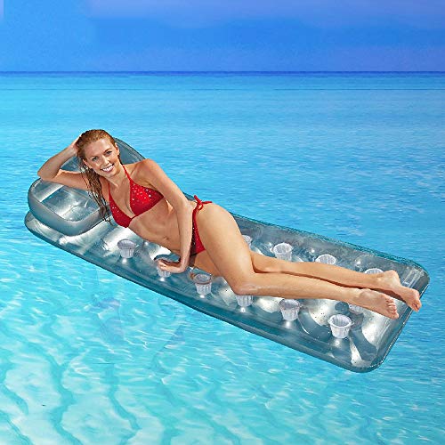 Floating Lounger Swimming Pool Float, Clear Inflatable Air Mat Pillow Bed, Comfortable Hammock Island Rafts with Air Cushion 71" 28" for Ages 6+,Blue