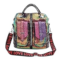 Oufenli Women Backpack Girls Bling Sequins Shoulder Bags Handbag for Daily School Travel (Gold)