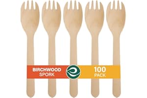 nalAmudhu Disposable Eco Friendly Wooden 16 cm Spork Dual Purpose 2 in 1 Spoon Fork (Wood, Pack of 100)
