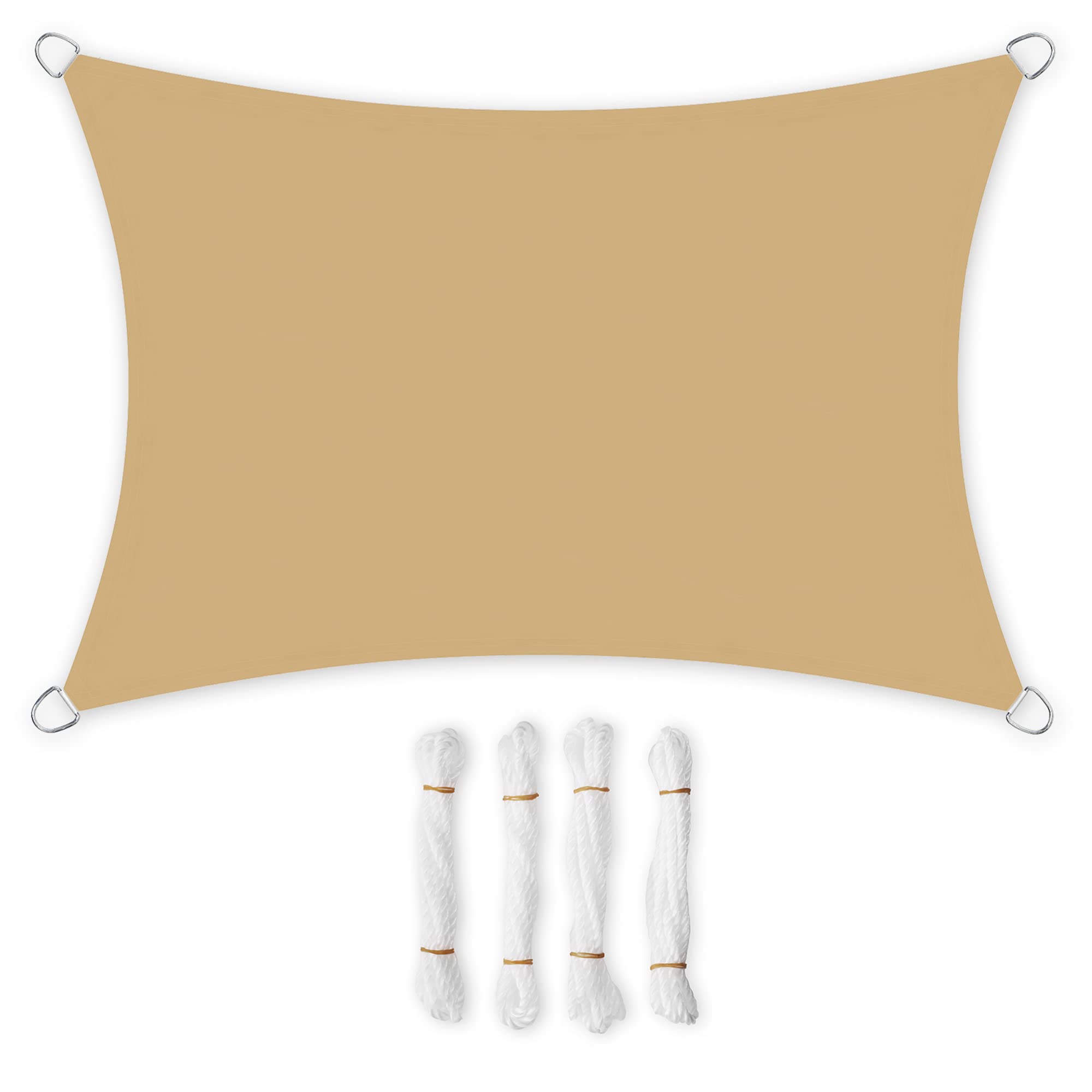 SONGMICS 3 x 4 m Sun Sail, Water-Resistant to at Least 1000 mm, 93% UV-Protection Sun Shade Sail in Tear-Resistant Polyester, Weatherproof, for Garden Patio, Terrace, Camping, Sand Colour GSH34EY