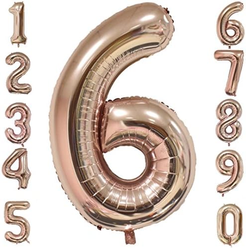 40 Inch Giant Rose Gold Number Balloons Mylar Foil Large Number 6 Big Helium Balloon Birthday Party Decoration
