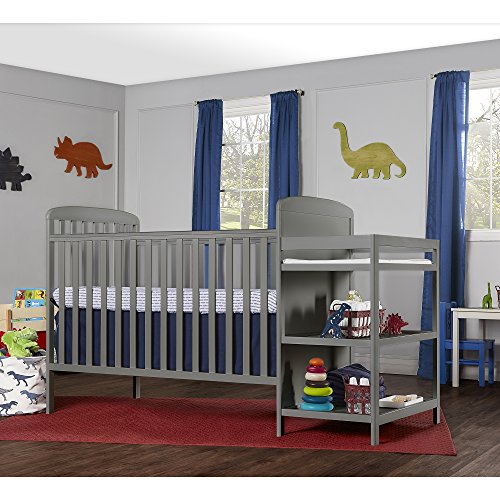 Dream On Me, Anna 3in1 Full Size Crib and Changing Table Combo in Steel Grey, Greenguard Gold