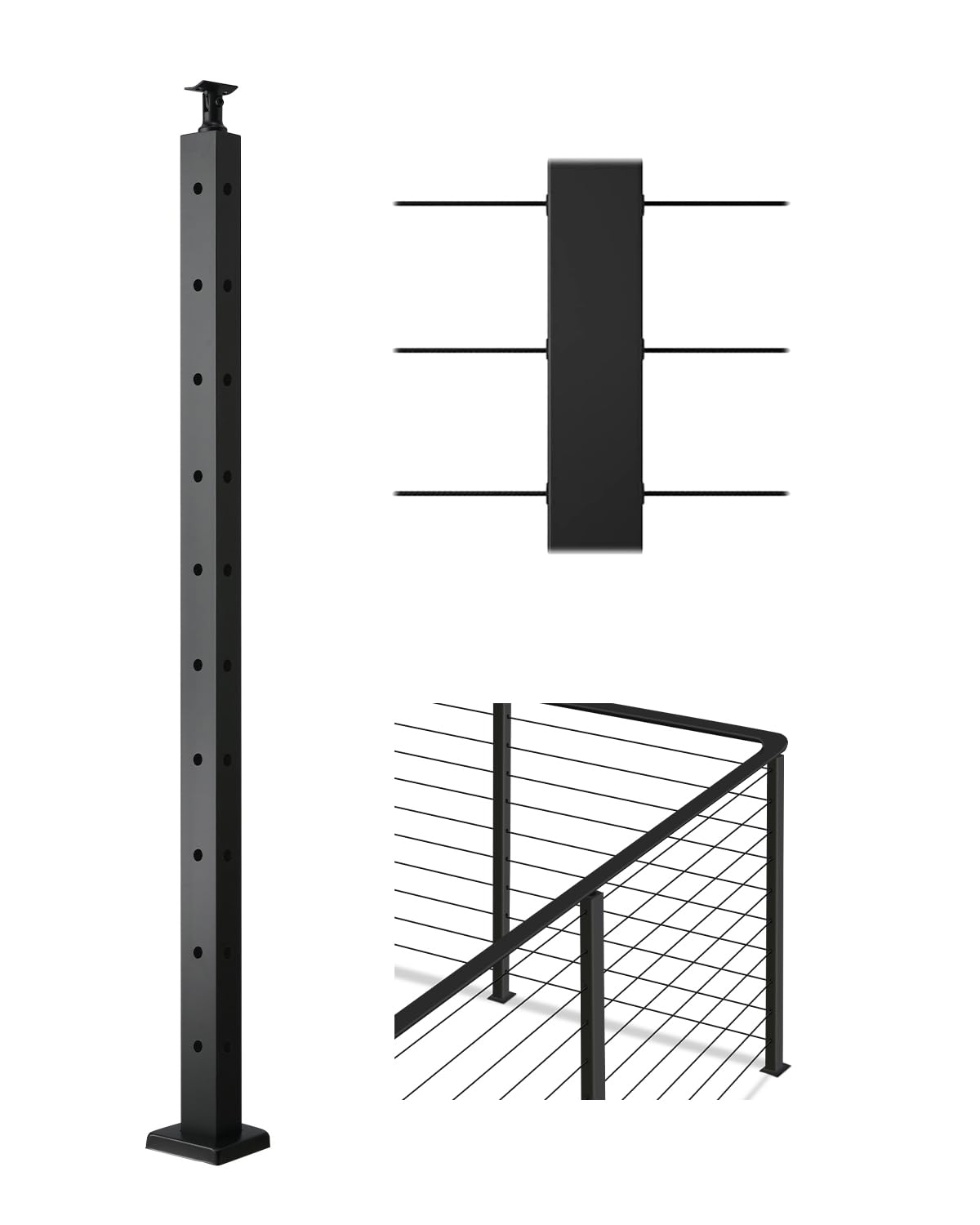 VEVOR Cable Railing Post, 36"x1"x2" Deck Railing Post, Black Corner ...