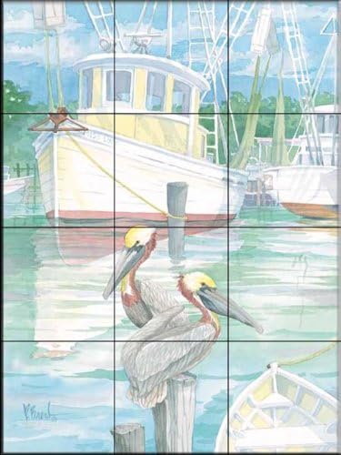 Ceramic Tile Mural - At Dock Miss Lucy - by Paul Brent - Kitchen backsplash / Bathroom shower