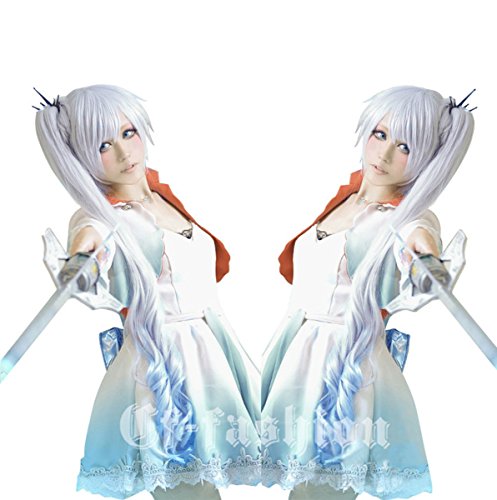 Rwby White Weiss Schnee 3 Parts Wave Cosplay Wig Costume Party Hair+ Free Wip Cap