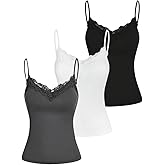 SOLY HUX Women's Camisole Tops with Built in Bra 3 Packs Lace Trim Spaghetti Strap Cami Tank Top