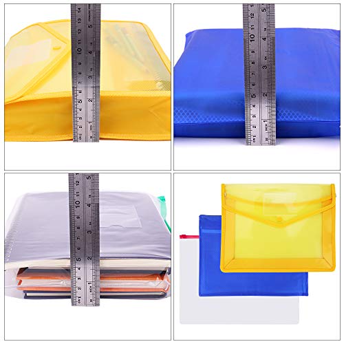 A4 Zipper File Bag Set-10 Pcs Waterproof Zipper Pouch Plastic, 10 Pcs Plastic Poly Zip Envelope Bag, 1 Pcs Expanding File, 5 Pcs Heart-Shaped Paper Clips, 1 Sheet Label Sticker Use