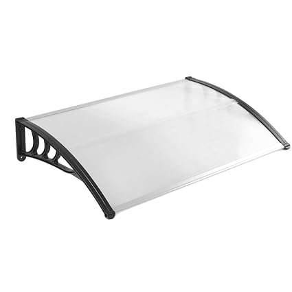 MCTECH® 150 x 90 cm Vordach Pultvordach, Schwarz Polypropylen Seitenstreben und Transparent 5mm dicke Polycarbonat, Überdachung Haustürvordach (150 x 90 cm, Schwarz)