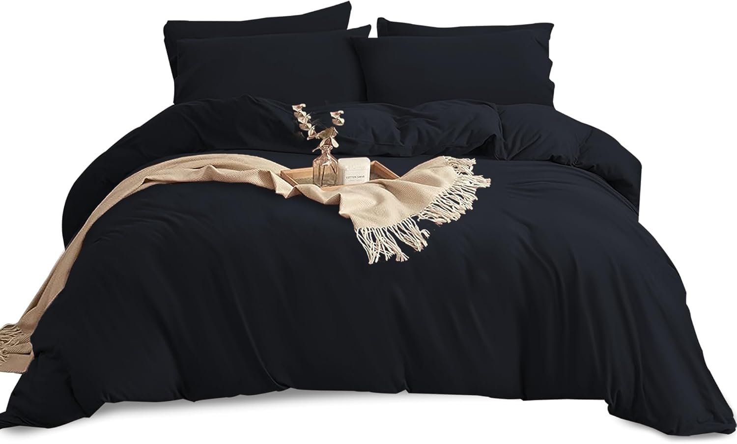 Yorkshire Bedding King Size Duvet Cover Sets Soft Breathable Brushed Microfibre Plain Duvet Cover with Pillow cases Button Closure Quilt Cover Bed Set Black — image 1