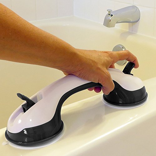 SUPOW Bathroom Grab Bar, Strong Suction Shower Handle & Bathroom Balance Bar Anti-slipping Suction Cup Support Assist Handle Grip Hand Rail Helping Tool Wall Mount for Elderly & Children (2 Pcs Black)