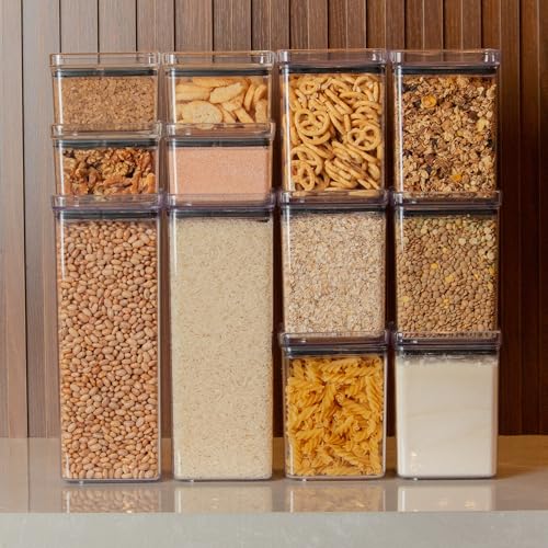 Kit Organizador de Alimentos Lumini Paramount – Potes Herméticos Transparentes para Mantimentos, Grãos, Massas, Cereais e Organização da Cozinha (12)