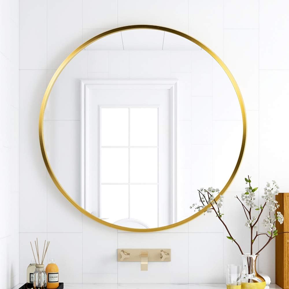 MEMOLIN Round Wall Mirror 24 Inch Large Metal Frame Rustic Accent Mirror Wall-Mounted Vanity Mirror for Bathroom, Entryway, Dining Room, Living Room, Gold: Home & Kitchen