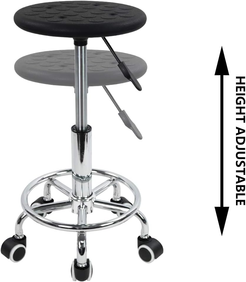 KKTONER PU Foam Rolling Stool with Footrest Height Adjustment Swivel Laboratory spa Salon Tattoo Work Anti-Static Stool Small (Black): Furniture & Decor