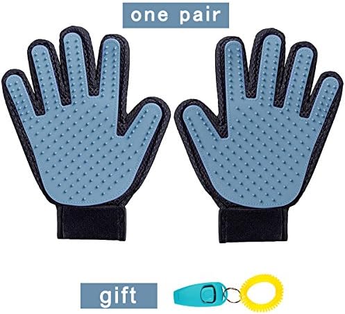 NEFUTRY Deshedding Glove, Pet Grooming Brush, Hair Remover Mitt, Five Finger Design, One Pair(Left &amp;Right)-Send Whistle as Gift