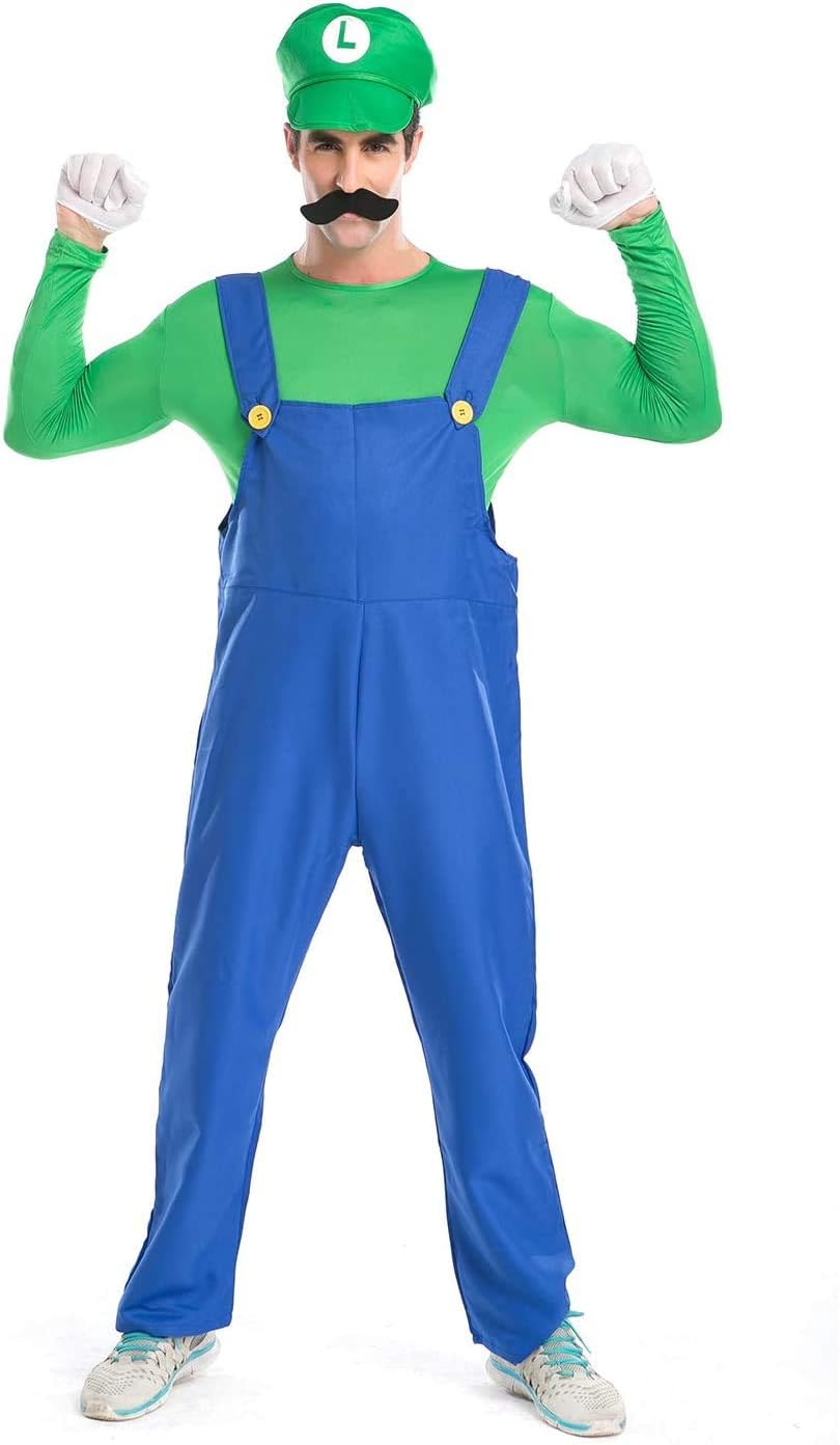 Minetom Super Mario Costume, Mario Halloween Costume for Halloween Christmas Party Cosplay(Green, L): Clothing