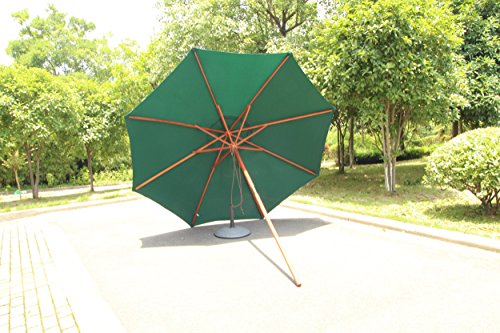 9' Wooden Patio Umbrella Garden Umbrella Sun Shade Outdoor Cafe Beach Parasol with Olefin Fabric - Thumbnail 4