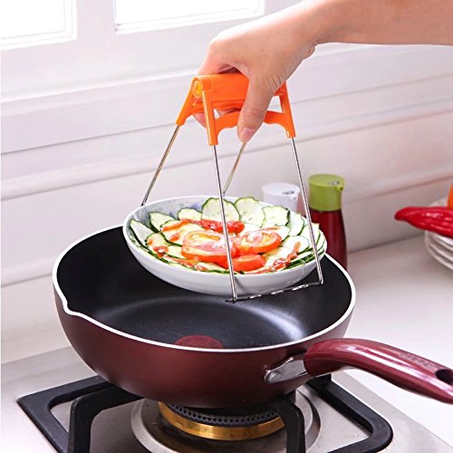 4Packs Bowl Clip+ Plate Gripper + Heat Resistant Silicone Cooking Pinch Mitts Grips , Stainless Steel Folding Retriever Lifter Tongs for Hot Dishes,Plates, Bowl Instant Pots Crockery Holder Clamp - Thumbnail 2