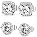 Thunaraz 2Pairs Halo Stud Earrings Round Square Brillant Cut Earrings with Gift Box For Women