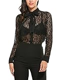 Zeagoo Women's Button Down Lace Shirt Bow Knot Collar Blouse See Through Tops