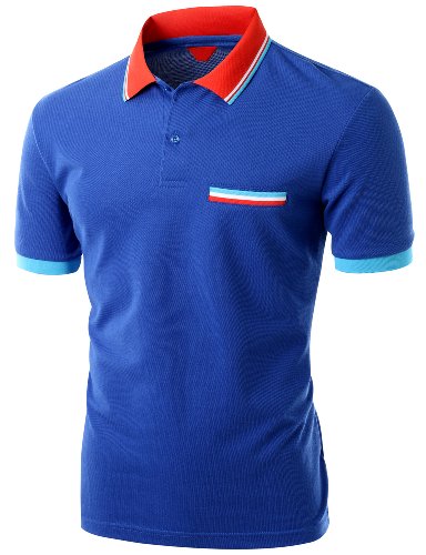 Men s color effect collar short sleeve polo t shirt cobalt xl