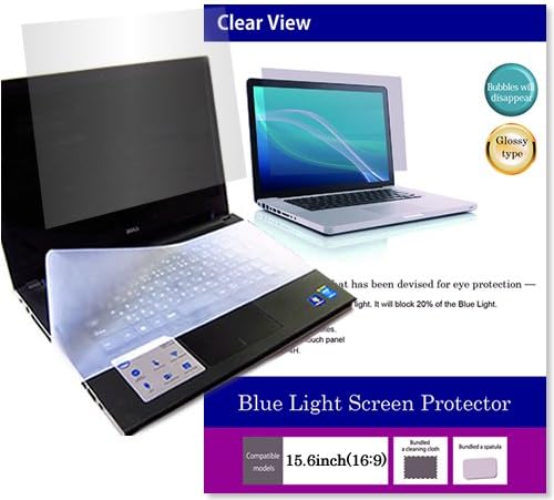 (Media Cover Market)Silicon keyboard cover and a set of Screen Protector[Glossy type] to block the blue light for 15.6 inch square monitor[16:9] models
