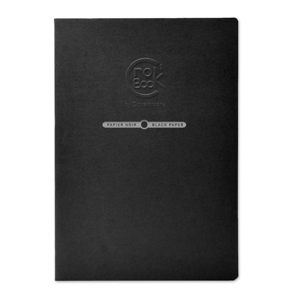 Clairefontaine - Ref 60316C - Crok'Book Portrait Staplebound Sketchbook - A4 (29.7 x 21cm), 120gsm Paper, Acid Free, pH Neutral, 20 Black Sheets - Black Cover