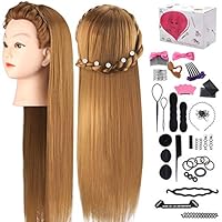 Mcwdoit 26 Inch Cosmetology Mannequin Head with Synthetic Hair, Manikin Head Hairdressing Practice Training Doll Head + Table Clamp + Hair Styling Kit