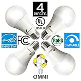 Fluxtronics A19 / A21 LED Light Bulb, Dimmable, 100 Watt Equivalent (15W), 1600 Lumens, Daylight (5000K), ENERGY STAR, Omnidirectional, Medium Screw Base (E26), UL-Listed, 5 Years Warranty, 4-Pack