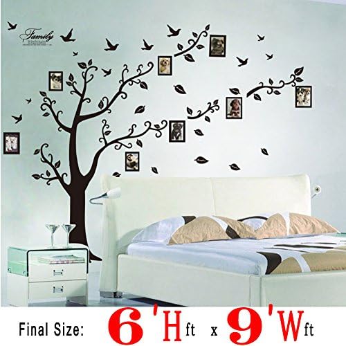 Dago© Family Large Wall Decals (Size H72" x W108") Tree Birds Photo Picture Frame Black Wall Stickers Removable Wall Decorate Memory Tree, REAL Larger Size(9 birds Tree decal)