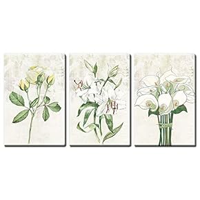 3 Panel Vintage Style White Flowers x 3 Panels