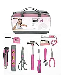RamPro kit de herramientas generales de mano, color rosado, 11 piezas, con kit de herramientas con cierre rosado, ideal para niñas, señoritas, mujeres