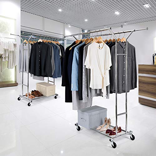 Bextsware Clothes Garment Rack On Wheels, Expandable Double Rails Heavy