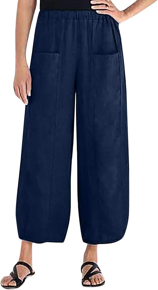 YKARITIANNA Plus Size Women Pure Color High Waist Wide Leg Pants Pocket Trousers Loose Pants