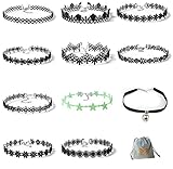 YallFF 11PCS Women's Vintage Punk Gothic Black Floral Lace Tattoo Choker Necklaces
